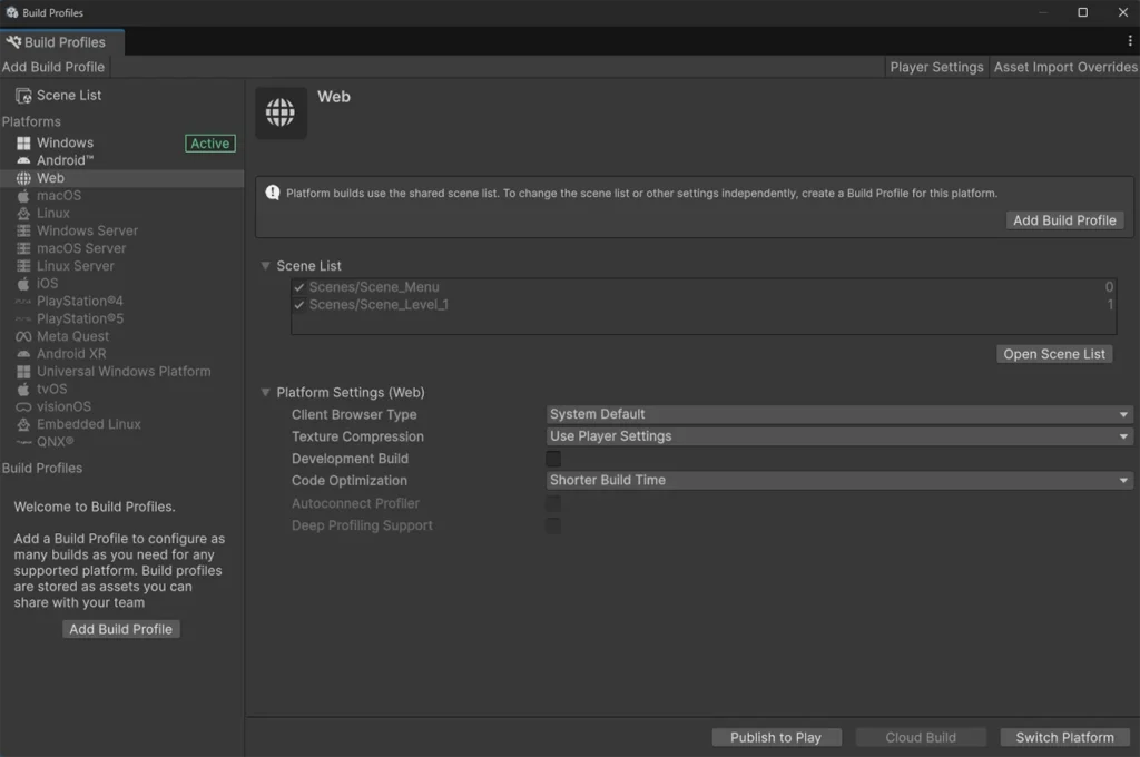 Unity Build Options